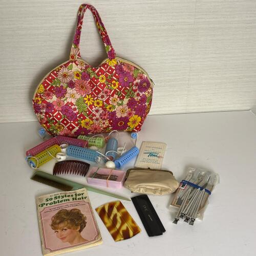 Vintage Hair Styling Set with Floral Case
