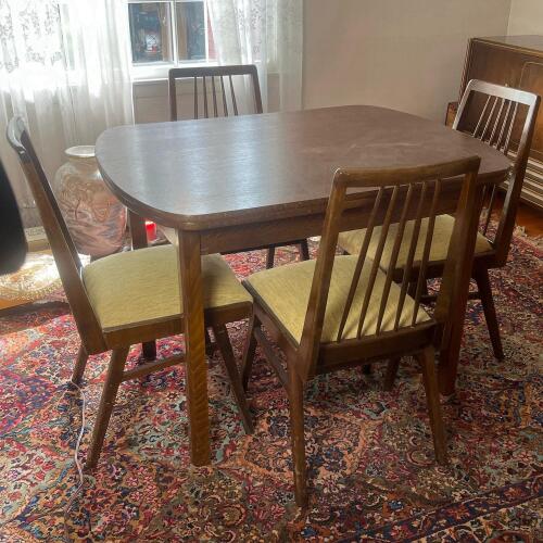 Vintage Wooden Dining Table with Four Chairs