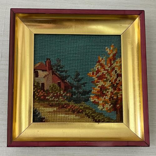 Framed Needlepoint Landscape, Dated 1965