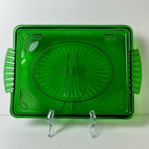 Green Pressed Glass Rectangular Serving Tray