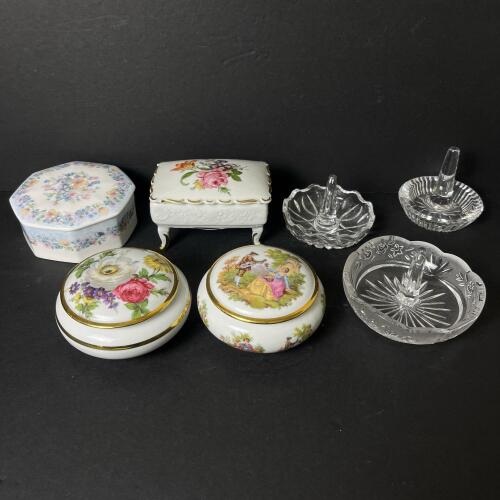 Porcelain Trinket Boxes and Crystal Ring Holders Lot