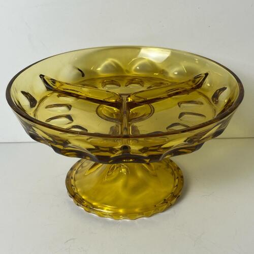 Amber Glass Compote Dish with Divided Bowl