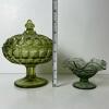 Lot Of Green Pressed Glass Dishes - 7