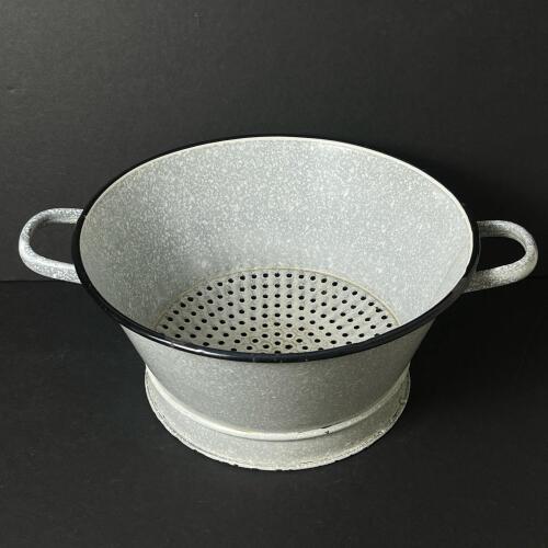 Vintage Gray Enamelware Metal Colander