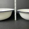Pair White Enamelware Utility Bowls - 4
