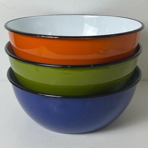 Set of Three Colorful Enamel Mixing Bowls