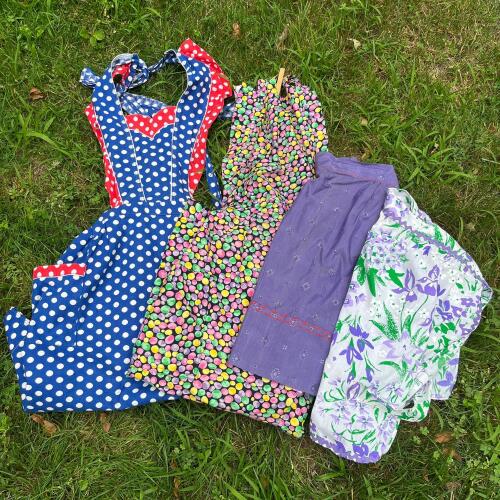Four Vintage Patterned Cotton Aprons