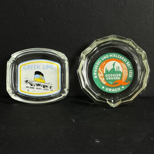Pair of Glass Ashtrays: Greek Line, Quenzer Urbrau