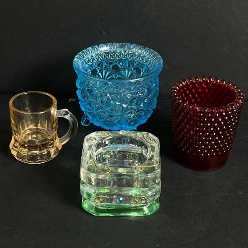 Four Mixed Colors Vintage Glass Toothpick Holders