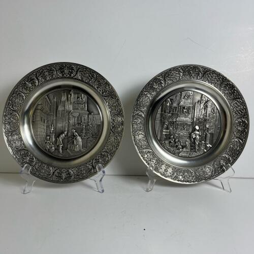 Pair Of Zum Baecker Stuttgart Embossed Pewter Plates