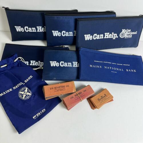 Maine National Bank Bags and Coin Wrappers Lot