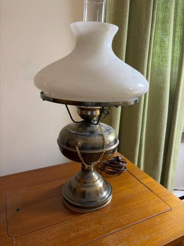 Vintage Brass Table Lamp with White Glass Shade