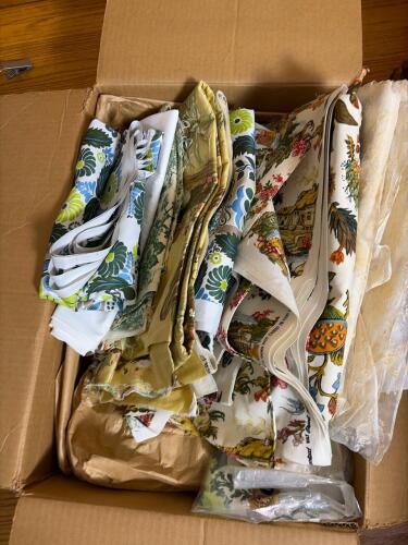 Assorted Vintage Drapery Fabric and Pleater Hooks