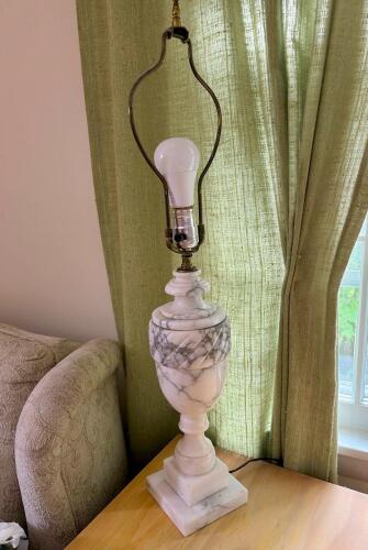 White Marble Table Lamp with Brass Accents