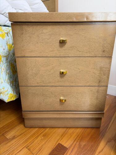 Three-Drawer Wood Nightstand with Brass Pulls