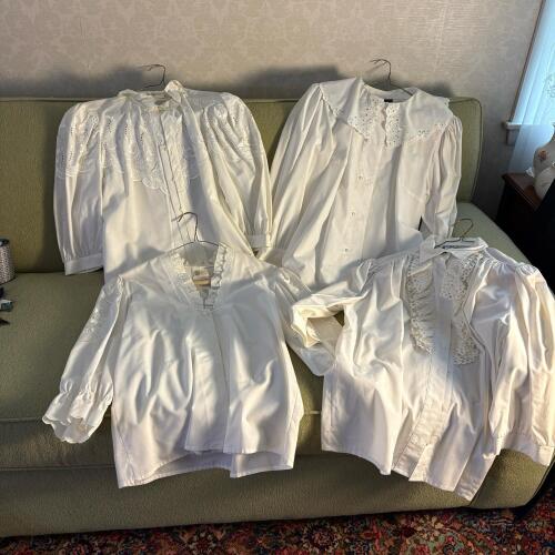 Four Vintage White Blouses - Sizes 40 and 42