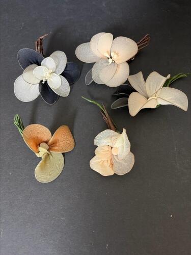 Five Vintage Nylon Mesh Orchid Flower Pins
