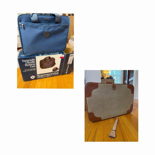 Vintage Beige Plaid Hard Shell Suitcase and Business Case