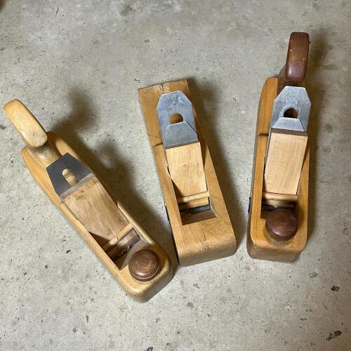 Trio Of Wooden Hand Planes with Cherry Logo Irons