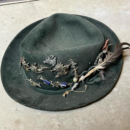 Alpine Trachten Hat with Bavarian Pins and Feathers