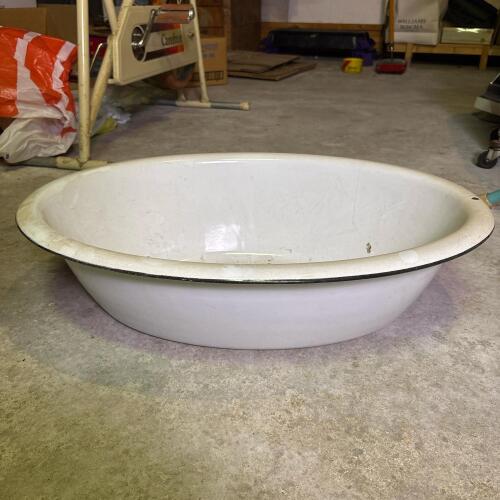 Large White Vintage Enamel Oval Basin