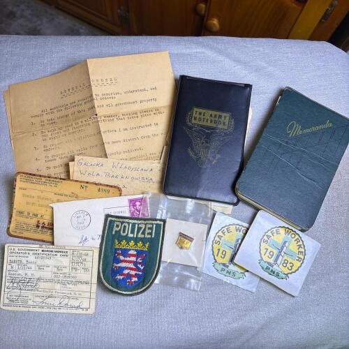 Mixed Military Ephemera, Notebooks, Patches, Pins