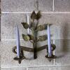 Two-Arm Metal Wall Candle Sconce with Leaf Motif