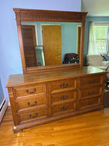 Light Brown Finish Wood Dresser with Mirror