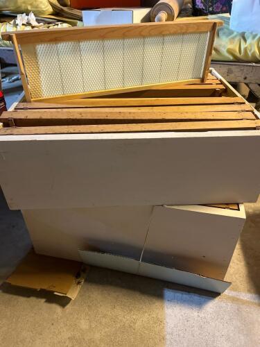 Two Wooden Beehive Boxes with Frames
