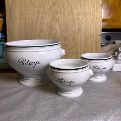 Vintage Ceramic Pillivuyt France Potage Soup Tureen and Bowls
