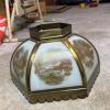 Currier & Ives Hexagonal Glass Ceiling Light with Winter Scenes