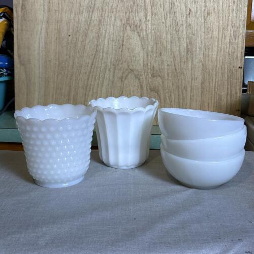Fire-King Milk Glass Bowls and Vases