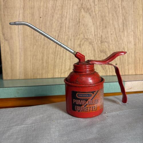 Vintage Red Metal Pressol Pump Oiler Burette