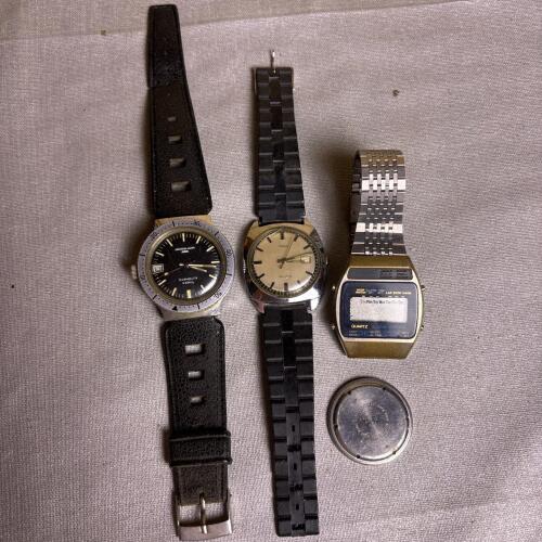 Three Vintage Timex and E. Gluck Watches