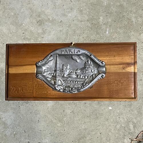 Paris Landmarks Metal Wall Plaque on Wood