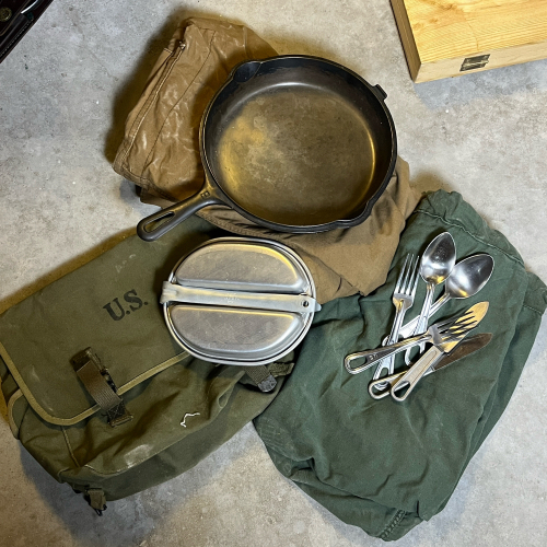 Vintage WWII U.S. Mess Kit, Cutlery and Griswold Skillet Lot
