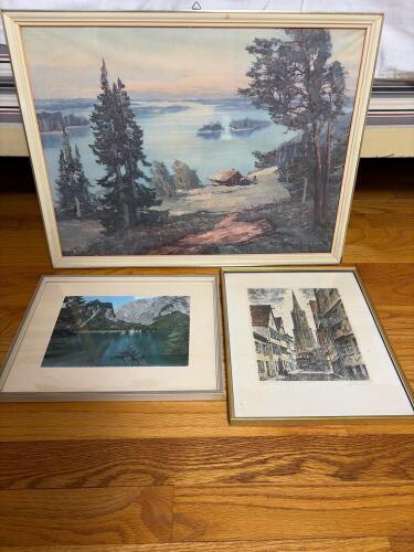 Three Framed European Landscape Artworks