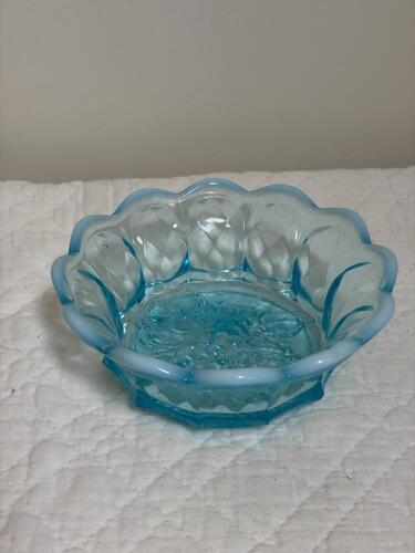 Blue Opalescent Patterned Glass Bowl
