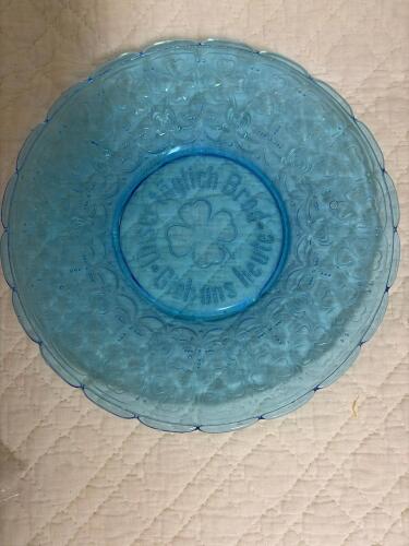 Blue Pressed Glass Floral German Motto Plate