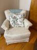 Damask Fabric Upholstered Armchair w/Toss Pillow
