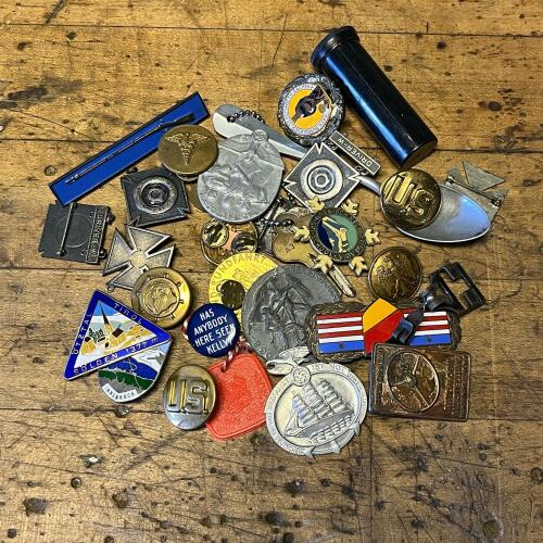 Mixed Lot Vintage WW2 Military Pins, Badges, Medals