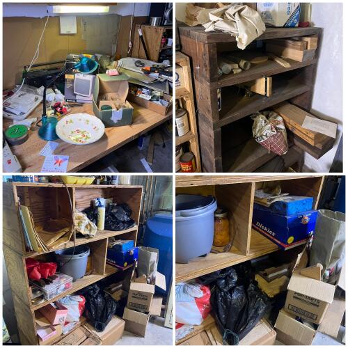 Pickers Lot of Tools, Equipment and Misc. with Wooden Shelves