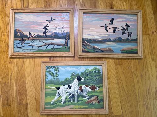Set of Three 18"x14" Framed Paint-by-Number Paintings