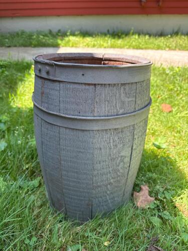 Wooden Barrel with Metal Hoops