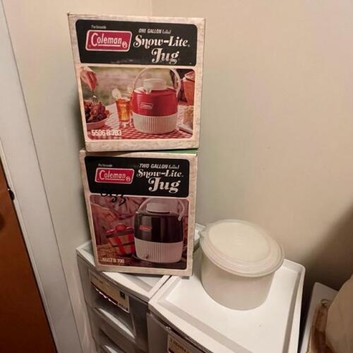 Vintage Coleman Snow-Lite Jugs and Tupperware Nesting Storage Containers