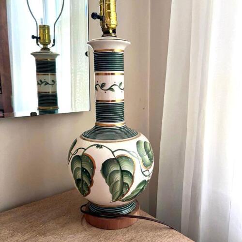 Vintage Ceramic Hand Painted Ivy Leaf Lamp with Finial