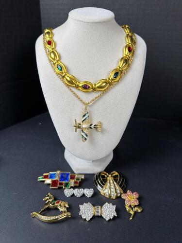 Swarovski Crystal Necklace & Assorted Swarovski Crystal Brooches