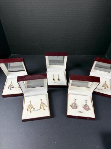 Five Pairs Gemstone and Diamond Earrings, Plated Sterling