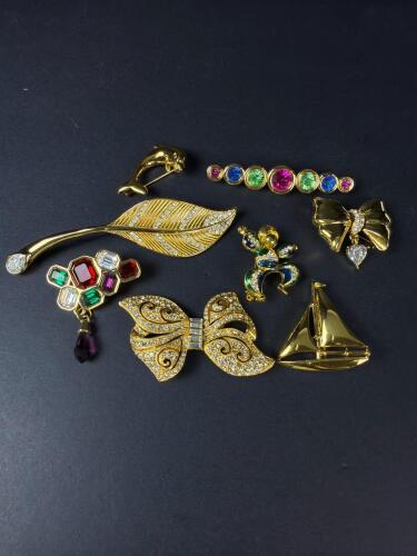 Assorted Monet and Napier Gold Tone Brooches