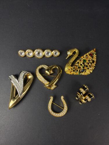 Five Swarovski Gold Tone Crystal Brooches